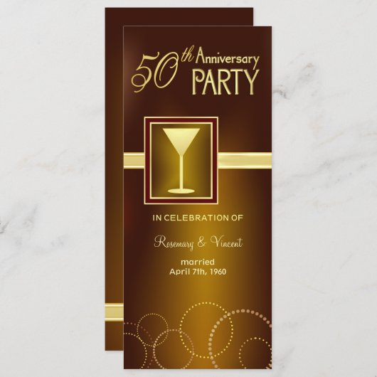 50e bruiloft Jubileum Partij - Goudmonogram Kaart (Voorkant / Achterkant)