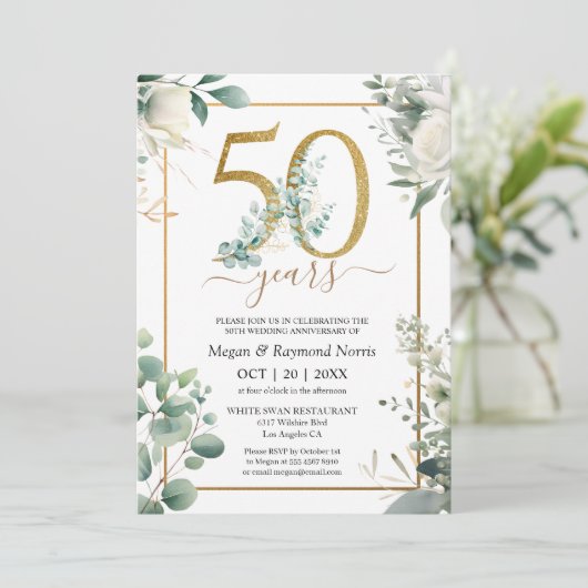 50e bruiloft Jubileum Party Goud Groen Feest Kaart (Staand voorkant)