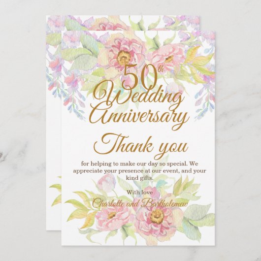 50e bruiloft Jubileum Party Roos Bedankkaart (Voorkant / Achterkant)