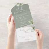 50e bruiloft Jubileum Sage Groene Bloemen All In One Uitnodiging (Afscheurbaar)