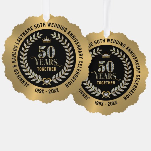 50e bruiloft Jubileum Sparkling Laurel Wreath Ornament Kaart (Voorkant / Achterkant)