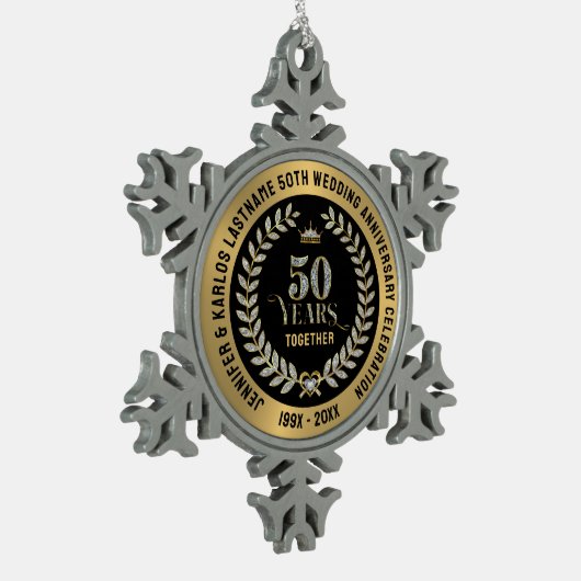 50e bruiloft Jubileum Sparkling Laurel Wreath Tin Sneeuwvlok Ornament (Links)