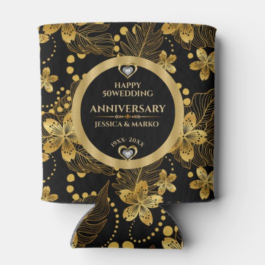 50e bruiloft Jubileum Tropische bladeren Blikjeskoeler (Achterkant)