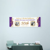 50e bruiloft Jubileum Uw foto's Paars goud Spandoek (Beurs)