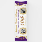 50e bruiloft Jubileum Uw foto's Paars goud Spandoek (Verticaal)