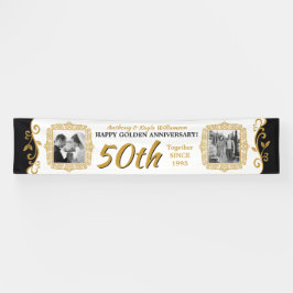 50e bruiloft Jubileum Voeg je foto Gold Black toe Spandoek