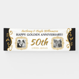 50e bruiloft Jubileum Voeg je foto Gold Black toe Spandoek