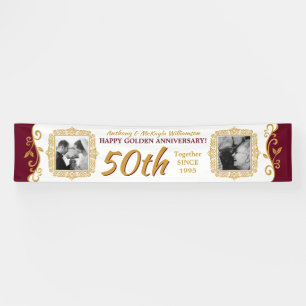 50e bruiloft Jubileum Voeg je foto's rood goud toe Spandoek