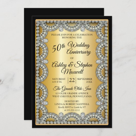 50e bruiloft Jubileum voor goud en diamant Kaart (Voorkant / Achterkant)