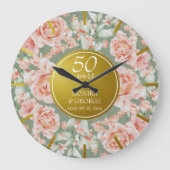 50e bruiloft Jubileum Waterverf Bloemengoud Grote Klok (Voorkant)