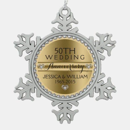 50e bruiloft Jubileum White Diamonds & Silver Tin Sneeuwvlok Ornament (Voorkant)