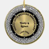50e bruiloft Jubileum wit diamanten & goud Keramisch Ornament (Achterkant)