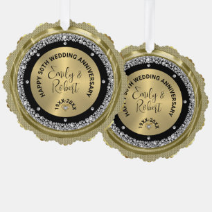 50e bruiloft Jubileum wit diamanten & goud Ornament Kaart