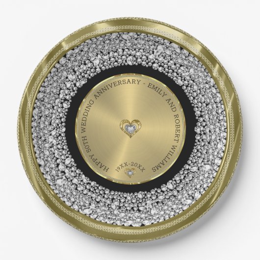 50e bruiloft Jubileum witte diamanten & goud Rou Papieren Bordje