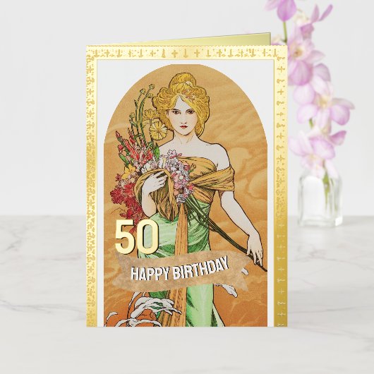 50e carte d'anniversaire, déesse de printemps, art (Orchidée)