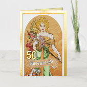 50e carte d'anniversaire, déesse de printemps, art (Recto)