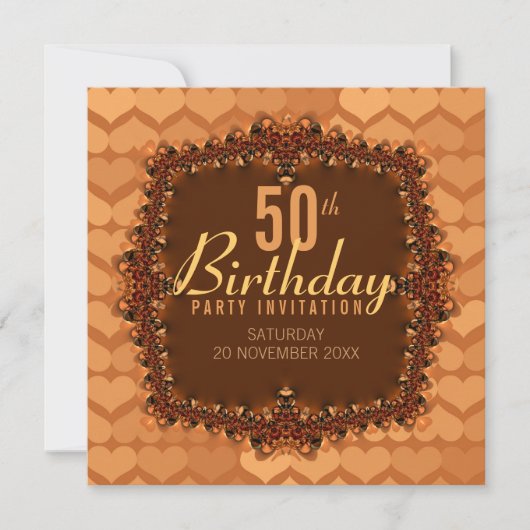50e Coeurs d'or Invitations de fête d'anniversaire (Devant)