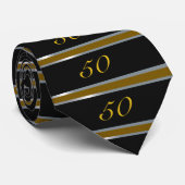 50e Cravate d'anniversaire Noir, Argent et Or (Roulé)