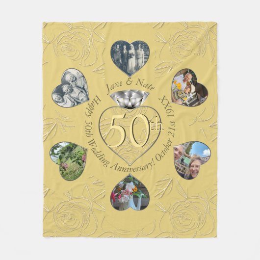 50e Diamond 6 Heart Photos Fleece Blanket (Voorkant)