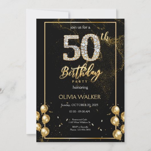 50e Diamond Black and Gold Verjaardag  Kaart (Voorkant)