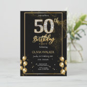 50e Diamond Black and Gold Verjaardag  Kaart (Staand voorkant)