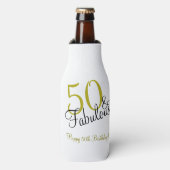 50e en Fabulous Birthday, Trendy Gold en Black Flesjeskoeler (Fles Voorkant)