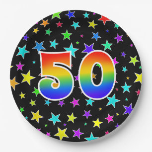 50e Evenement: Vet, Leuk, Kleurrijke Regenboog 50 Papieren Bordje