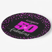50e fabelachtige verjaardag, roze stippen zwart papieren bordje (Gekanteld)