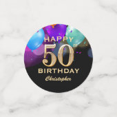 50e fête d'anniversaire Confetti noir et or (Petit recto)