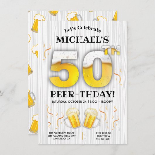 50e fête d'anniversaire de la bière Invitation de  (Devant / Derrière)