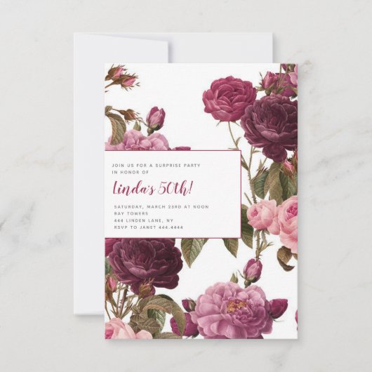 50e Fête d'anniversaire Florale Invitations (Devant)