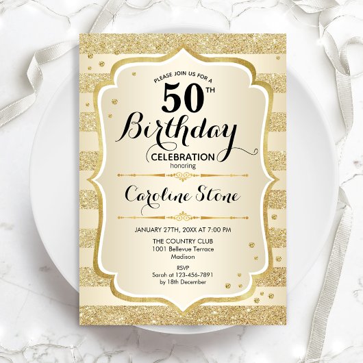 50e fête d'anniversaire - Gold Invitation