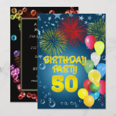 50e fête d'anniversaire Invitation avec ballons (Devant / Derrière)