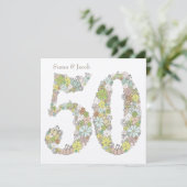 50e Floral Wedding Jubileum Aangepaste uitnodiging (Staand voorkant)