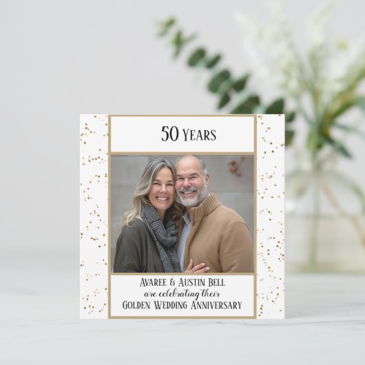 50e foto gouden bruiloft uitnodiging (Staand voorkant)
