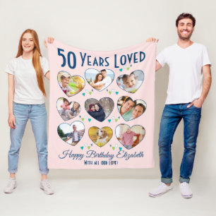 50e geboortedag Hart Foto Collage Fleece Deken