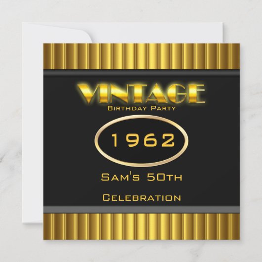  50e gele goudzwarte feestdag kaart (Voorkant)