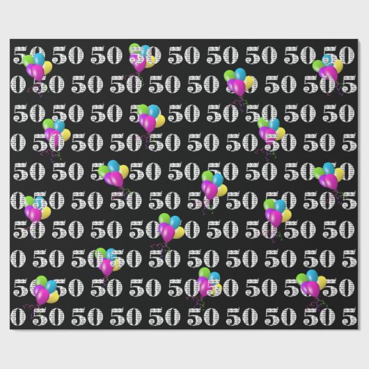 50e Gelukkige Verjaardagsballonnen op Zwart Cadeaupapier (Vlak)