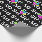 50e Gelukkige Verjaardagsballonnen op Zwart Cadeaupapier (Hoek)