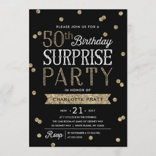 50e Glitter Confetti Surprise Party Invitation Kaart