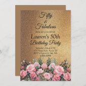 50e Glitter Goud Roos Vijftig en Fabulous Verjaard Kaart (Voorkant / Achterkant)