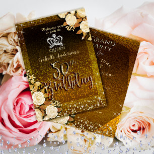 50e Glitterende Kroon Gouden Verjaardag Kaart