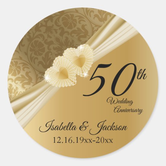 50e Gold Damask Wedding Jubileum Ronde Sticker (Voorkant)
