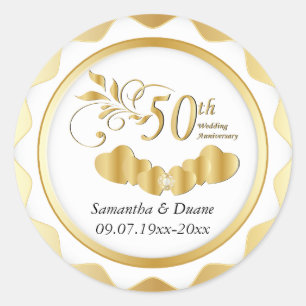 50e Gold Heart Wedding Jubileum   DIY-tekst Ronde Sticker