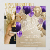50e Gold Purple Ballons Invitation de fête d'anniv (Devant / Derrière)