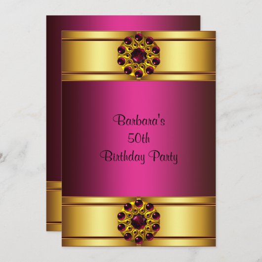 50e Gold Ruby rose 50e anniversaire Invitation (Devant / Derrière)