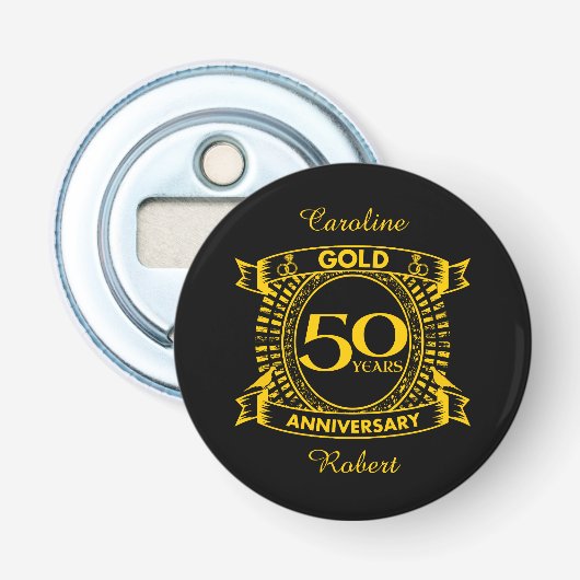 50e Gold Wedding-Jubileum Button Flesopener (Voorkant)