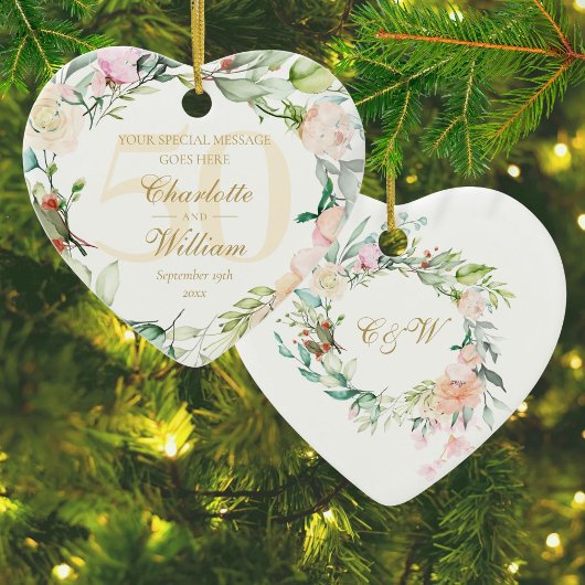 50e Golden Jubileum Floral Monogram Keramisch Ornament