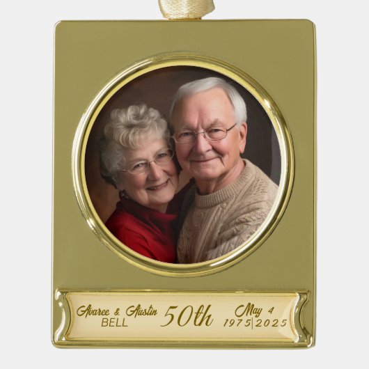 50e Golden Jubileum Verguld Banner Ornament (Voorkant)