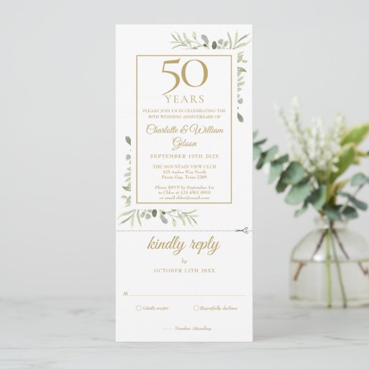 50e Golden Jubileum Wedding Photo Foliage RSVP Kaart (Staand voorkant)